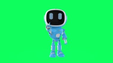 Çizgi film karakteri parmak izi 4k olan sevimli ve küçük yapay zeka asistanı robot.