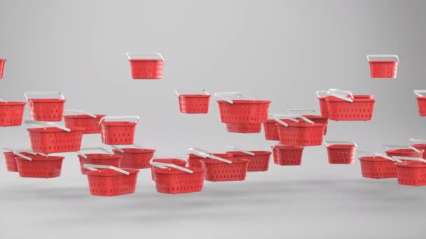 Rendering Empty Red Baskets Falling Footage — Stockvideo