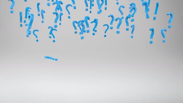 Візуалізація Синіх Знаків Питання Падають Зелений Екран Фону Кадрів — стокове відео