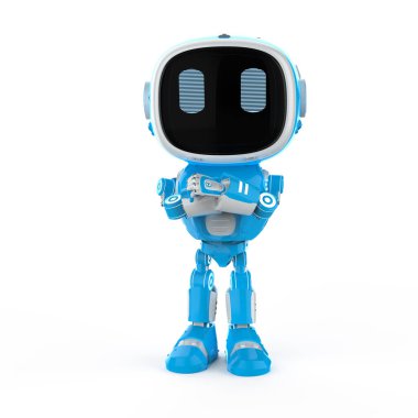 3D renging blue robotic assistant veya yapay zeka robot kolu çapraz