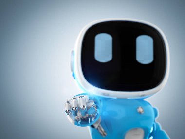 3D görüntüleme mavi robot yardımcısı veya yapay zeka robot parmağı