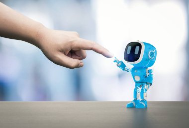 3D görüntüleme mavi robotik asistan veya yapay zeka robotu insan ile bağlantı