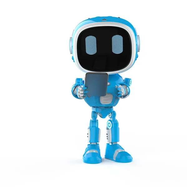 Rendering Blue Robotic Assistant Artificial Intelligence Robot Tablet — Zdjęcie stockowe