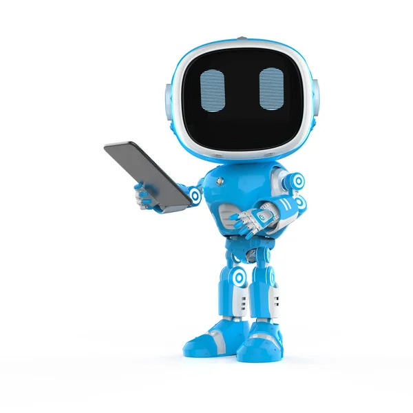 Rendering Blue Robotic Assistant Artificial Intelligence Robot Tablet — 스톡 사진