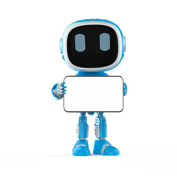 Rendering Blue Robotic Assistant Artificial Intelligence Robot Empty Screen Tablet — Stok fotoğraf