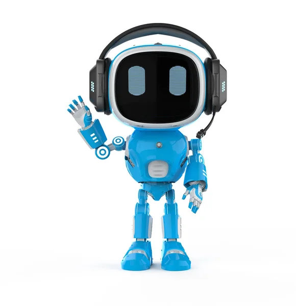 Rendering Blue Robotic Assistant Artificial Intelligence Robot Wear Headphone — 스톡 사진