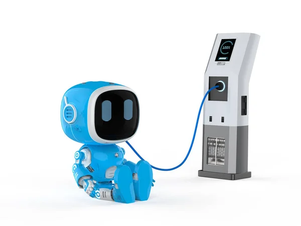 Vykreslování Modrý Robot Asistent Nebo Umělá Inteligence Robot Nabíjení Elektrickou — Stock fotografie