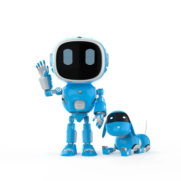 Assistente Robótico Azul Renderização Robô Inteligência Artificial Com Robô Cão — Fotografia de Stock