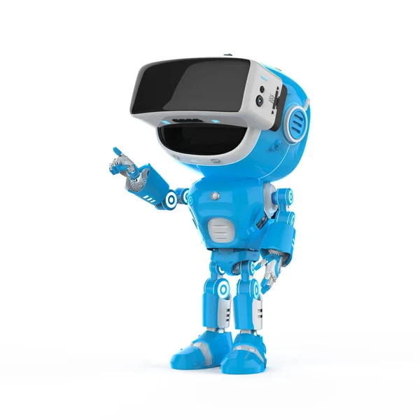 Рендеринг Синий Робот Ассистент Искусственный Интеллект Робот Носить Гарнитуры — стоковое фото