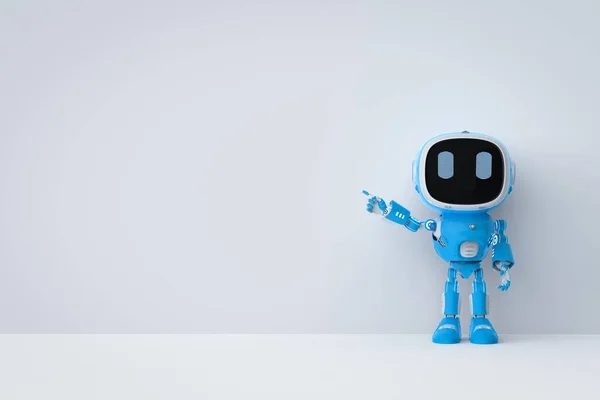 Rendering Blue Robotic Assistant Artificial Intelligence Robot Finger Point Empty — Zdjęcie stockowe