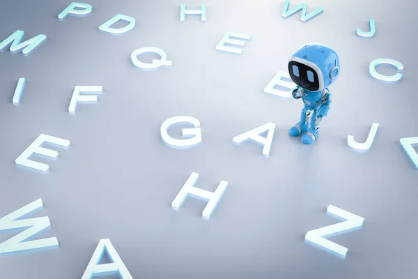 Machine Learning Concept Rendering Small Robot Learning Alphabets — 스톡 사진