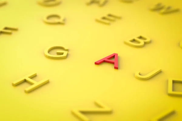 Rendering Alphabets Scattered Yellow Background —  Fotos de Stock