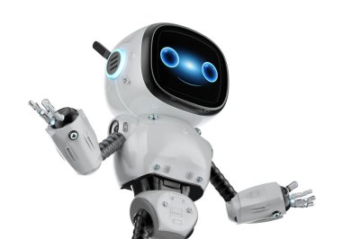 3d rendering cute and small artificial intelligence assistant robot with cartoon character extend hand