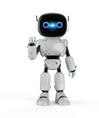 3d rendering cute and small artificial intelligence assistant robot with cartoon character hand up for greeting