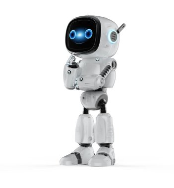 3d rendering cute and small artificial intelligence assistant robot with cartoon character thinking or analyzing