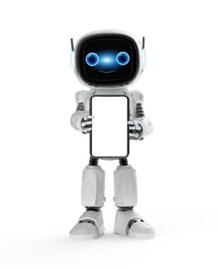 3D görüntüleme sevimli ve küçük yapay zeka asistanı dijital tabletli robot