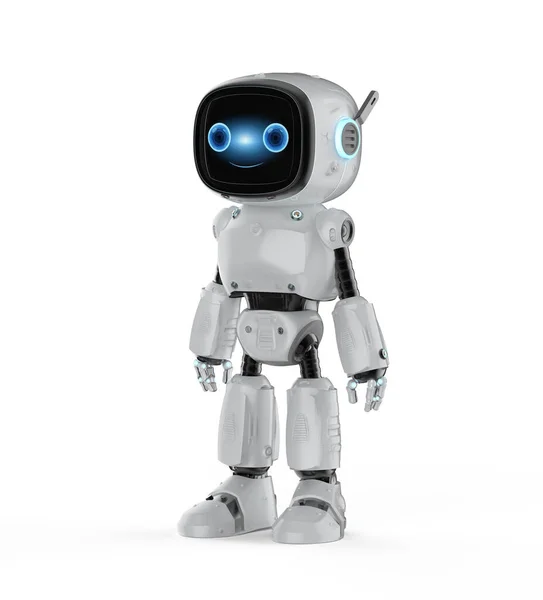Rendering Cute Small Artificial Intelligence Assistant Robot Cartoon Character Full — Stockfoto