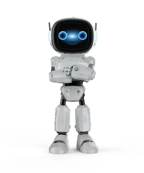 Rendering Cute Small Artificial Intelligence Assistant Robot Cartoon Character Crossed — Stockfoto