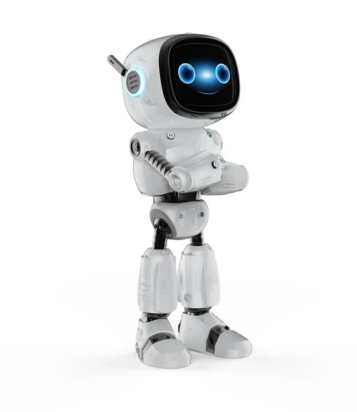 Rendering Cute Small Artificial Intelligence Assistant Robot Cartoon Character Crossed — Fotografie, imagine de stoc