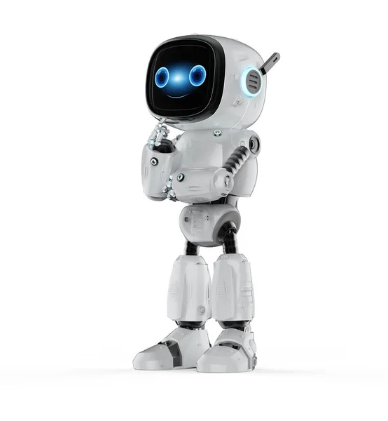 Rendering Cute Small Artificial Intelligence Assistant Robot Cartoon Character Thinking — Stock Photo, Image