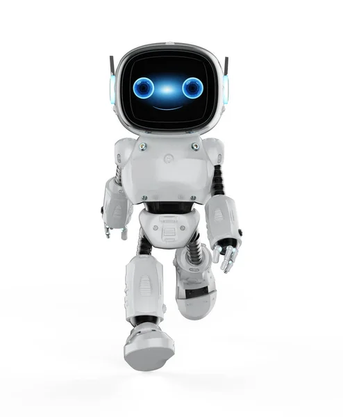 Rendering Cute Small Artificial Intelligence Assistant Robot Cartoon Character Walking — Photo