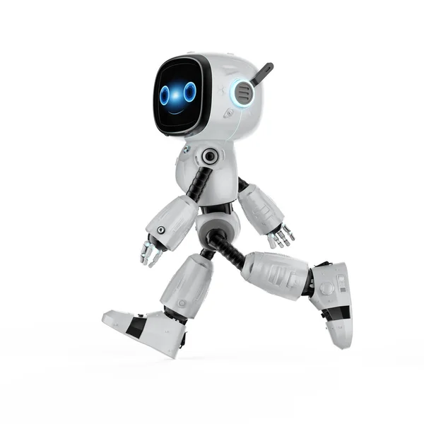 Rendering Cute Small Artificial Intelligence Assistant Robot Cartoon Character Walking — Fotografie, imagine de stoc