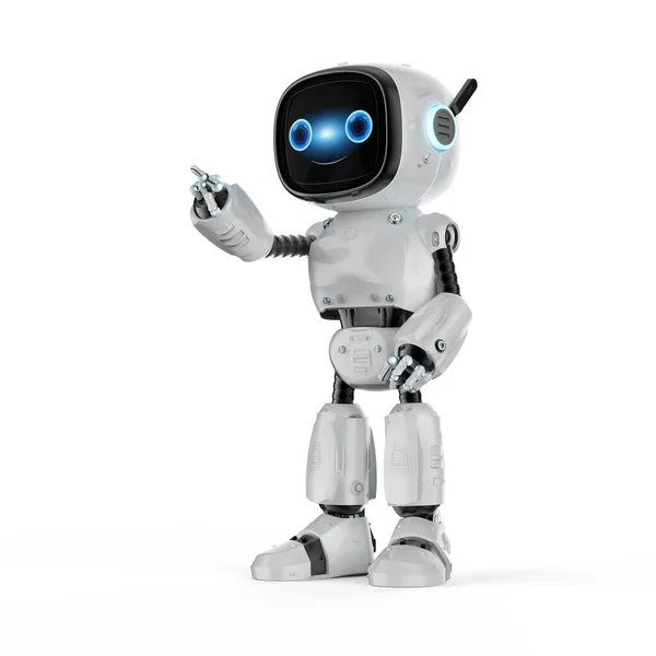 Rendering Cute Small Artificial Intelligence Assistant Robot Cartoon Character Finger — Stock fotografie
