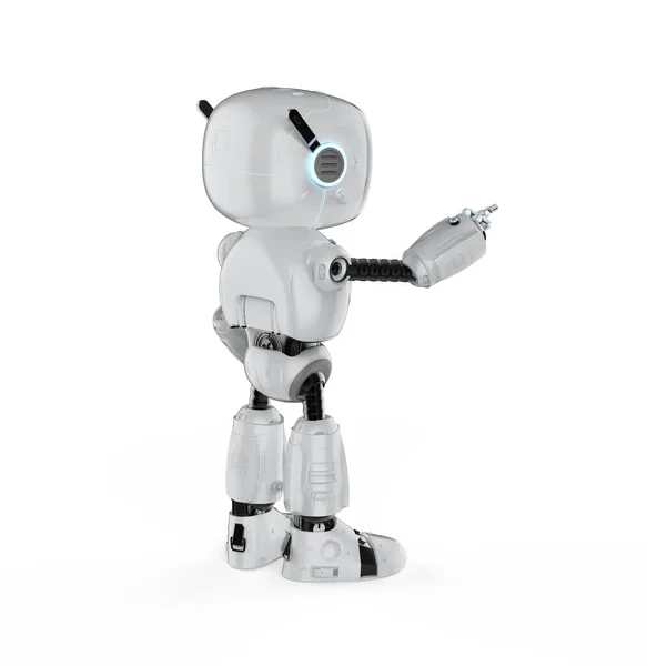 Rendering Cute Small Artificial Intelligence Assistant Robot Cartoon Character Finger — Stock Fotó