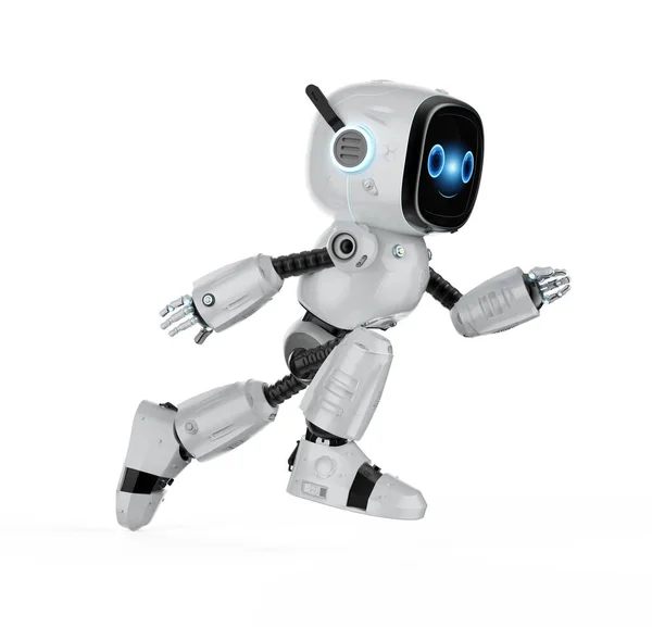 Rendering Cute Small Artificial Intelligence Assistant Robot Cartoon Character Running — Fotografie, imagine de stoc