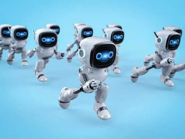 Rendering Group Cute Small Artificial Intelligence Assistant Robots Cartoon Character — Stock Photo, Image