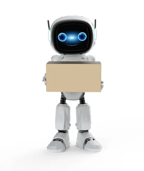 Automatic Warehouse Concept Rendering Cute Small Automation Robot Hold Cardboard — Stock Photo, Image