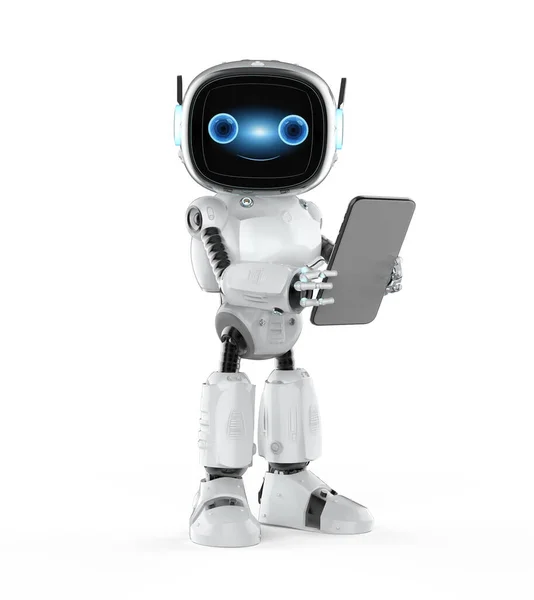 Rendering Cute Small Artificial Intelligence Assistant Robot Digital Tablet — Stock Photo, Image