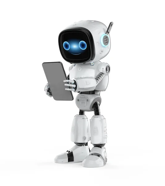 Rendering Cute Small Artificial Intelligence Assistant Robot Digital Tablet — Φωτογραφία Αρχείου