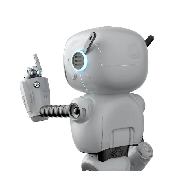 Rendering Cute Small Artificial Intelligence Assistant Robot Cartoon Character Finger — Foto de Stock