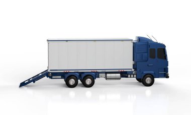 3d rendering logistic trailer truck or lorry with container opened on white background