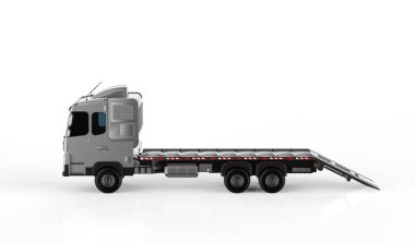 3d rendering logistic flatbed trailer truck or lorry on white background