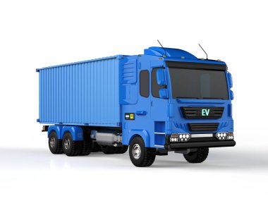 3d rendering ev logistic truck or electric vehicle lorry on white background