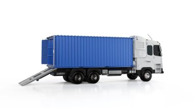 3d rendering logistic trailer truck or lorry with container open  on white background