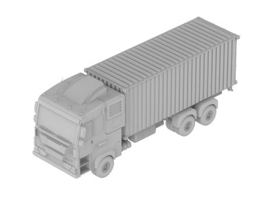 3d rendering white logistic trailer truck or lorry model on white background