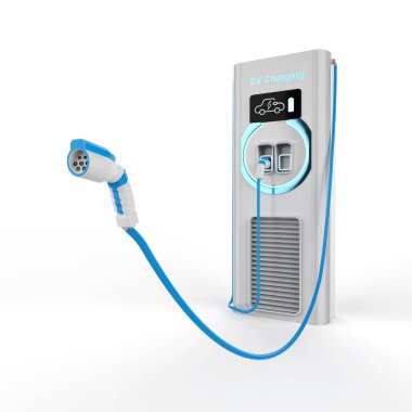 3d rendering EV charging station or electric vehicle recharging station with nozzle out available