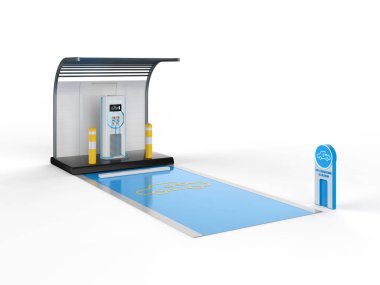 3d rendering EV charging station or electric vehicle recharging station with parking lot
