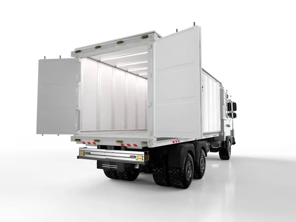 Rendering Logistic Van Trailer Truck Lorry Container Opened White Background — Stockfoto