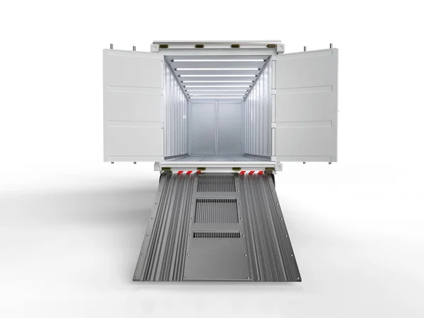 Rendering Logistic Van Trailer Truck Lorry Container Opened White Background — Foto de Stock