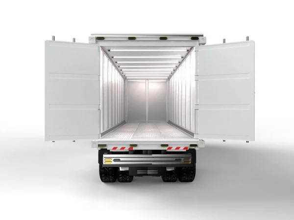 Rendering Logistic Van Trailer Truck Lorry Container Opened White Background — Stockfoto