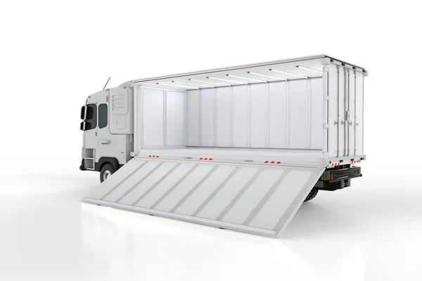 Rendering Logistic Side Tipping Van Trailer Truck Lorry White Background — Zdjęcie stockowe