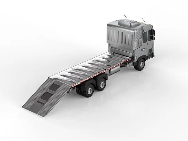 Rendering Logistic Flatbed Trailer Truck Lorry White Background — Photo