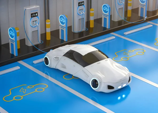 Візуалізація Безпілотного Автомобіля Або Автономного Автомобіля Станцією Заряджання — стокове фото