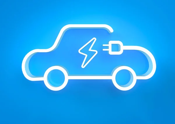 3d rendering ev car icon or electric vehicle sign with glow on blue background