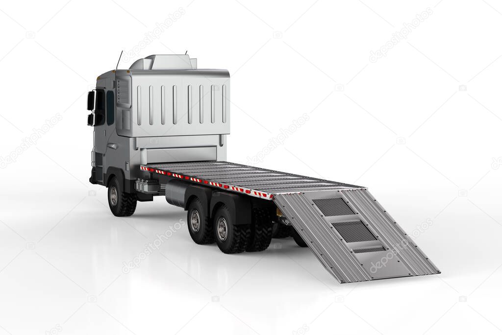 3d rendering logistic flatbed trailer truck or lorry on white background