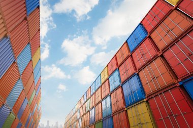 3d rendering stack of containers at container port or terminal
